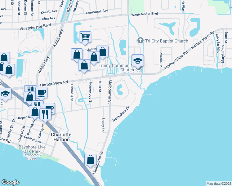 map of restaurants, bars, coffee shops, grocery stores, and more near 23465 Harbor View Road in Port Charlotte