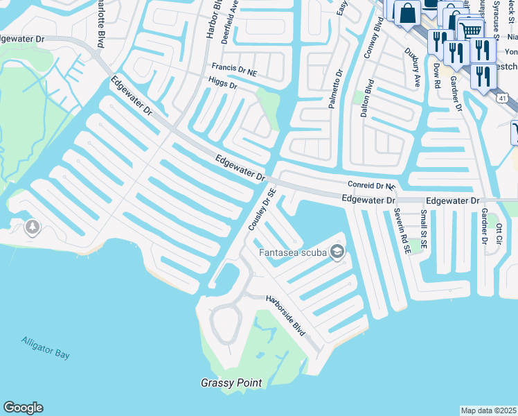 map of restaurants, bars, coffee shops, grocery stores, and more near 118 Cousley Drive Southeast in Port Charlotte