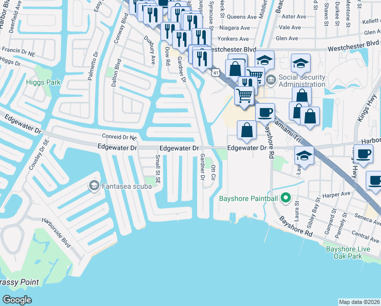 map of restaurants, bars, coffee shops, grocery stores, and more near 101 Roselle Court in Port Charlotte