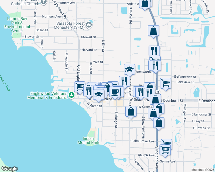 map of restaurants, bars, coffee shops, grocery stores, and more near 98 Orange Street in Englewood