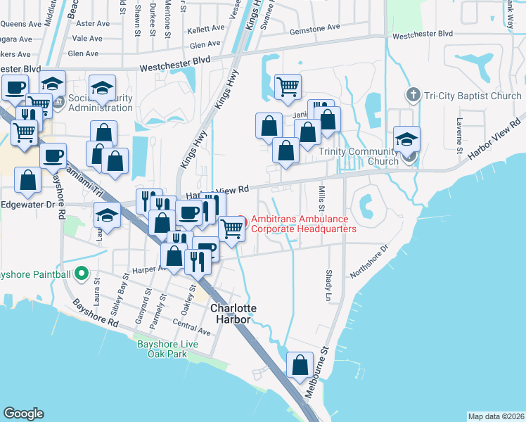 map of restaurants, bars, coffee shops, grocery stores, and more near 4308 Pinnacle Street in Port Charlotte