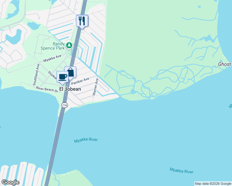 map of restaurants, bars, coffee shops, grocery stores, and more near 14584 Frizzell Road in Port Charlotte