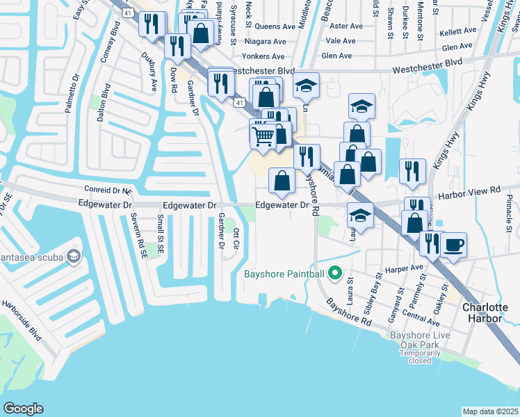 map of restaurants, bars, coffee shops, grocery stores, and more near 4301 Lister Street in Port Charlotte