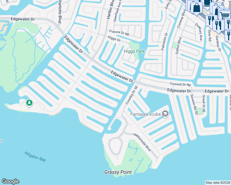 map of restaurants, bars, coffee shops, grocery stores, and more near 142 Peckham St SE in Port Charlotte