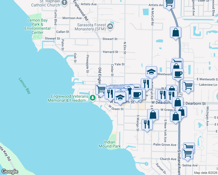map of restaurants, bars, coffee shops, grocery stores, and more near 520 West Perry Street in Englewood