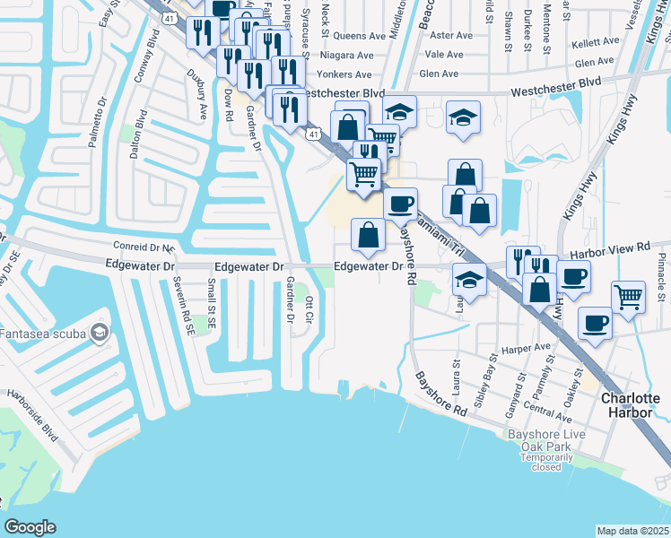 map of restaurants, bars, coffee shops, grocery stores, and more near 4301 Lister Street in Port Charlotte