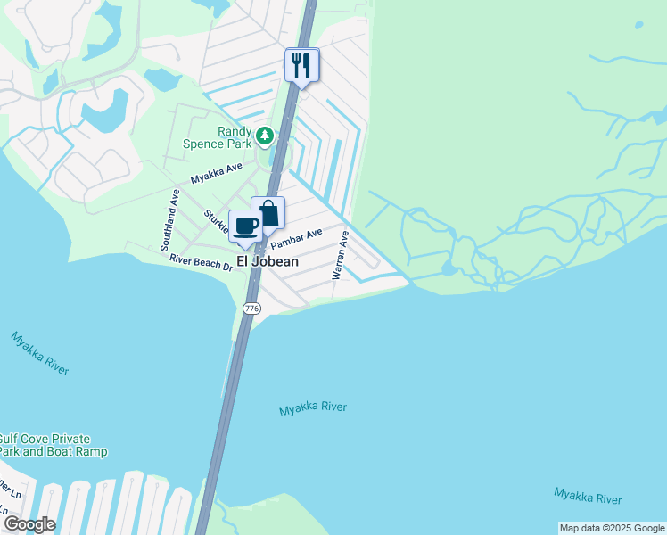 map of restaurants, bars, coffee shops, grocery stores, and more near 4393 Warren Avenue in Port Charlotte