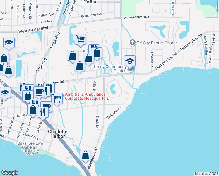 map of restaurants, bars, coffee shops, grocery stores, and more near 23465 Harbor View Road in Port Charlotte