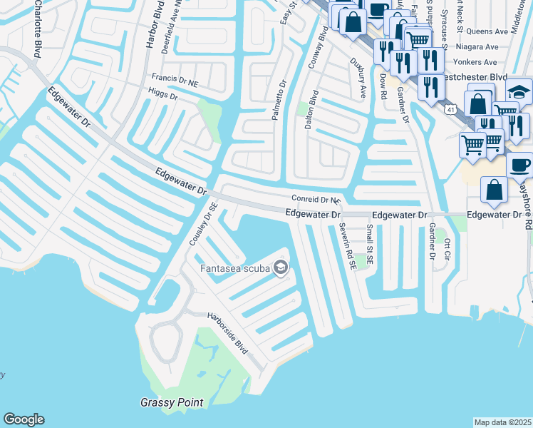 map of restaurants, bars, coffee shops, grocery stores, and more near 21543 Edgewater Drive in Port Charlotte
