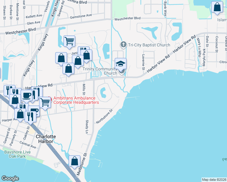 map of restaurants, bars, coffee shops, grocery stores, and more near 23465 Harbor View Road in Punta Gorda