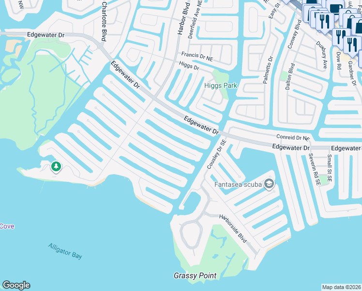 map of restaurants, bars, coffee shops, grocery stores, and more near 142 Peckham Street Southeast in Port Charlotte