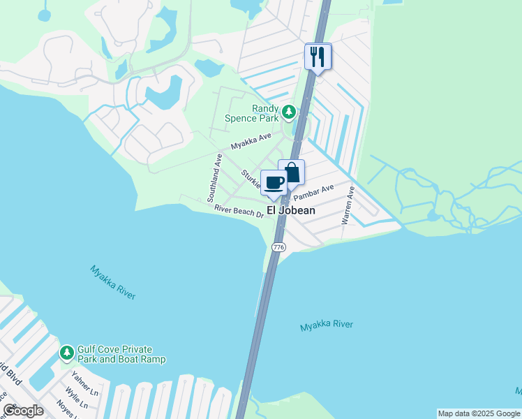 map of restaurants, bars, coffee shops, grocery stores, and more near 4381 Garden Road in Port Charlotte