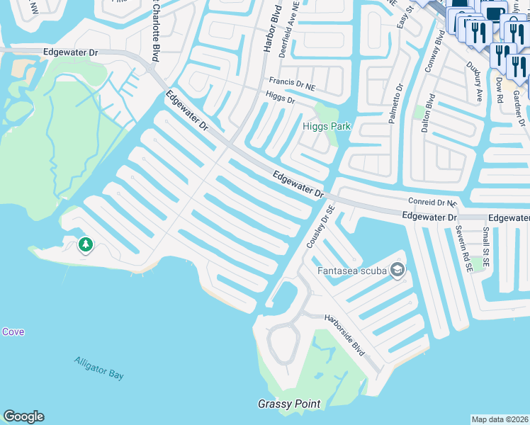 map of restaurants, bars, coffee shops, grocery stores, and more near 133 Peckham Street Southeast in Port Charlotte