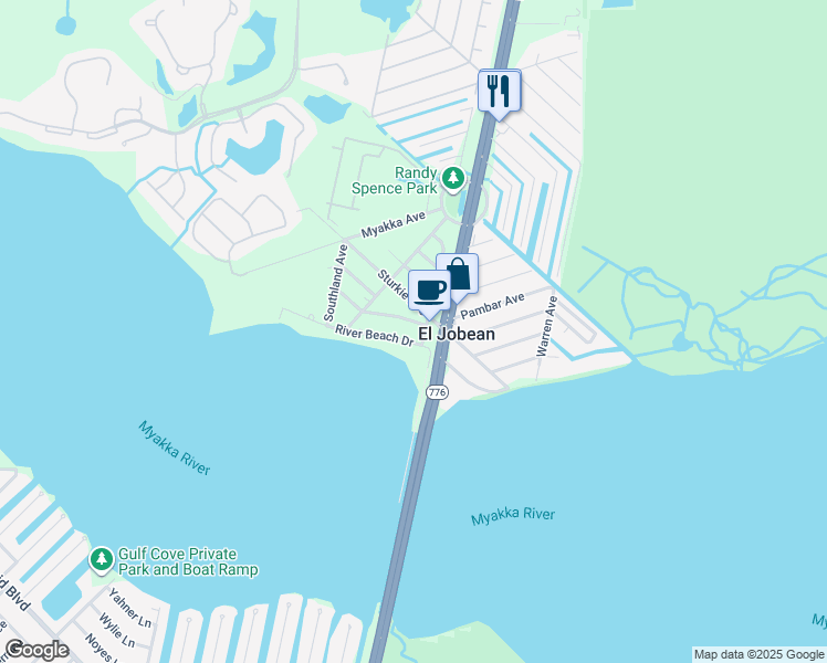 map of restaurants, bars, coffee shops, grocery stores, and more near 4381 Garden Road in Port Charlotte
