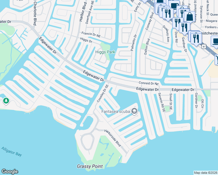 map of restaurants, bars, coffee shops, grocery stores, and more near 109 Cousley Drive Southeast in Port Charlotte
