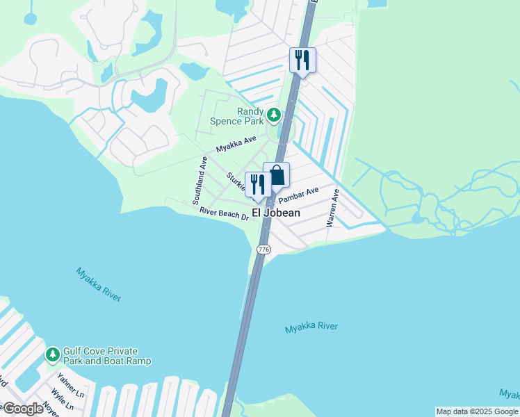 map of restaurants, bars, coffee shops, grocery stores, and more near 4370 Garden Road in Port Charlotte