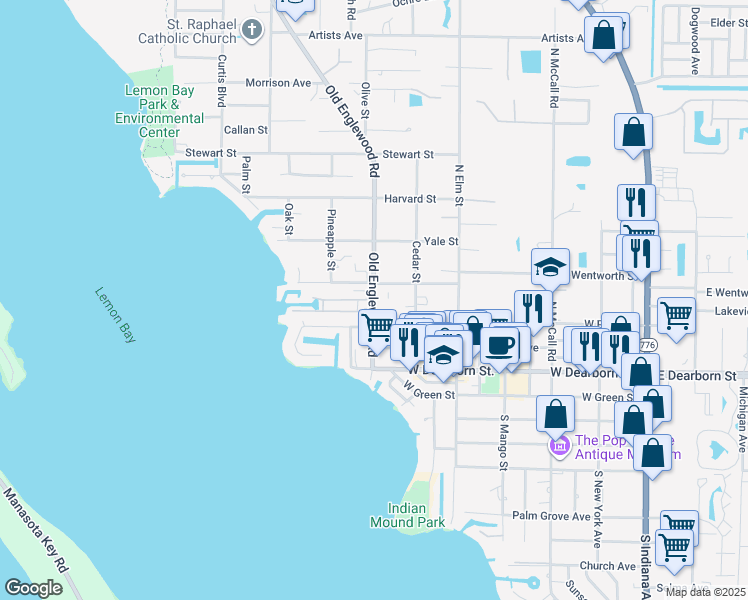 map of restaurants, bars, coffee shops, grocery stores, and more near 145 Old Englewood Road in Englewood