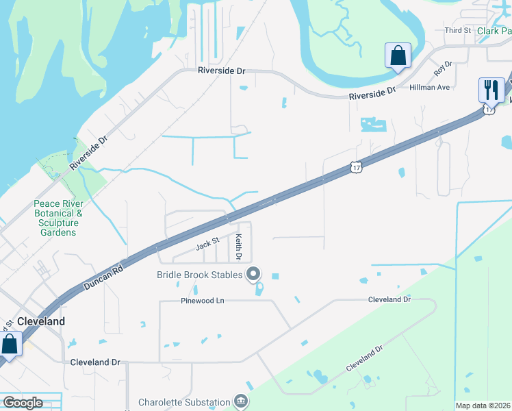 map of restaurants, bars, coffee shops, grocery stores, and more near Duncan Road in Punta Gorda