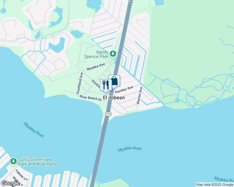 map of restaurants, bars, coffee shops, grocery stores, and more near 4332 El Jobean Road in Port Charlotte