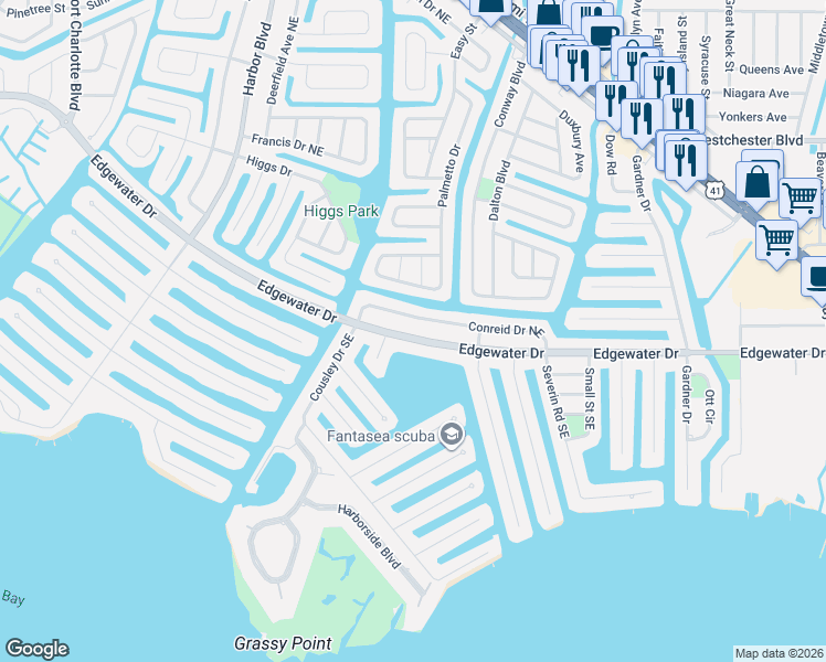 map of restaurants, bars, coffee shops, grocery stores, and more near 840 Conreid Drive Northeast in Port Charlotte