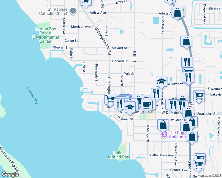 map of restaurants, bars, coffee shops, grocery stores, and more near 611 West Wentworth Street in Englewood