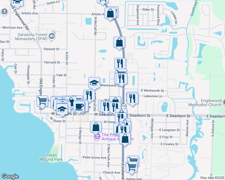 map of restaurants, bars, coffee shops, grocery stores, and more near 75 West Wentworth Street in Englewood