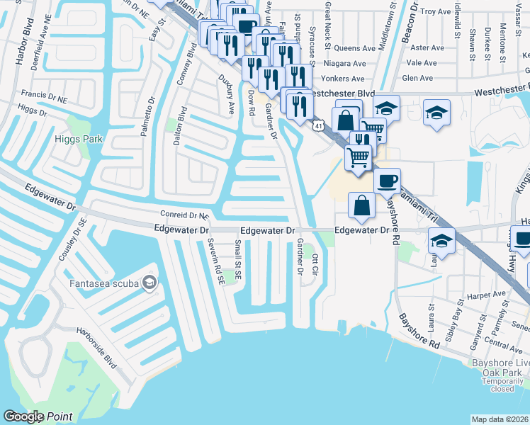 map of restaurants, bars, coffee shops, grocery stores, and more near 540 Lindley Terrace in Port Charlotte