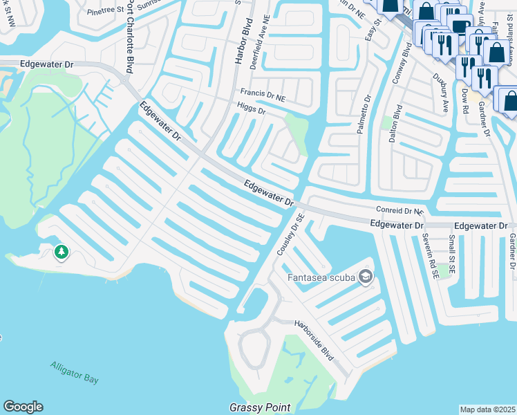 map of restaurants, bars, coffee shops, grocery stores, and more near 134 Leland Street Southeast in Port Charlotte