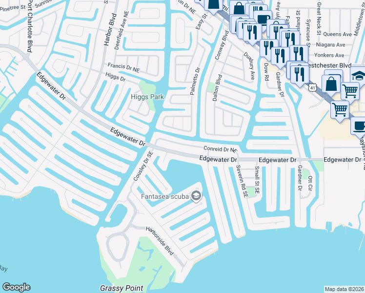 map of restaurants, bars, coffee shops, grocery stores, and more near 840 Conreid Drive Northeast in Port Charlotte