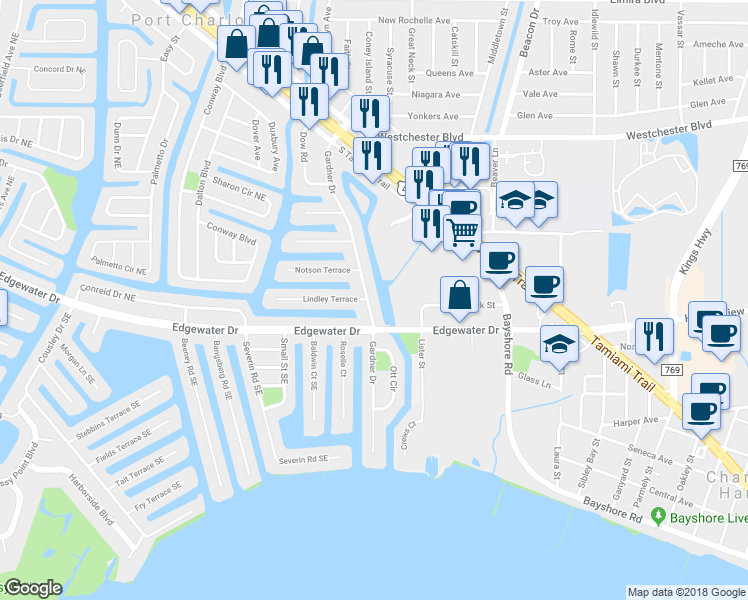 map of restaurants, bars, coffee shops, grocery stores, and more near 4246 Gardner Drive in Port Charlotte