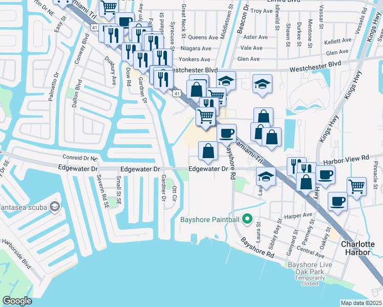map of restaurants, bars, coffee shops, grocery stores, and more near 22278 Vick Street in Port Charlotte