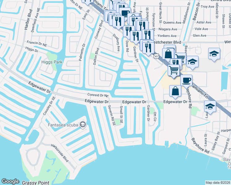 map of restaurants, bars, coffee shops, grocery stores, and more near 599 Lindley Terrace in Port Charlotte