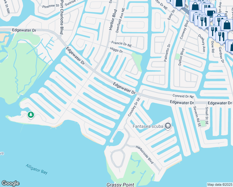 map of restaurants, bars, coffee shops, grocery stores, and more near 134 Leland Street Southeast in Port Charlotte