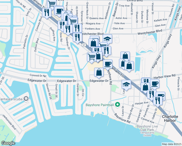 map of restaurants, bars, coffee shops, grocery stores, and more near 22278 Vick Street in Port Charlotte