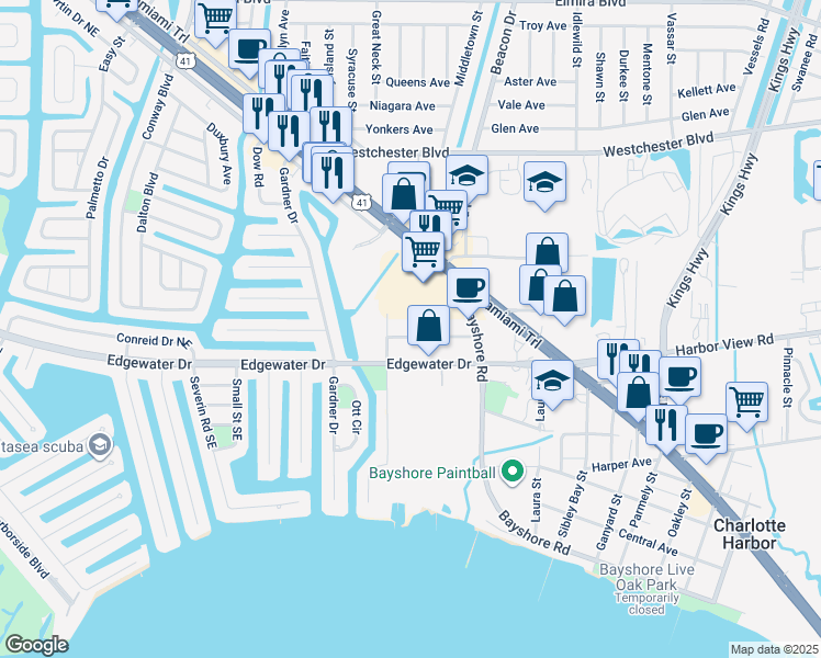 map of restaurants, bars, coffee shops, grocery stores, and more near 22286 Vick Street in Port Charlotte