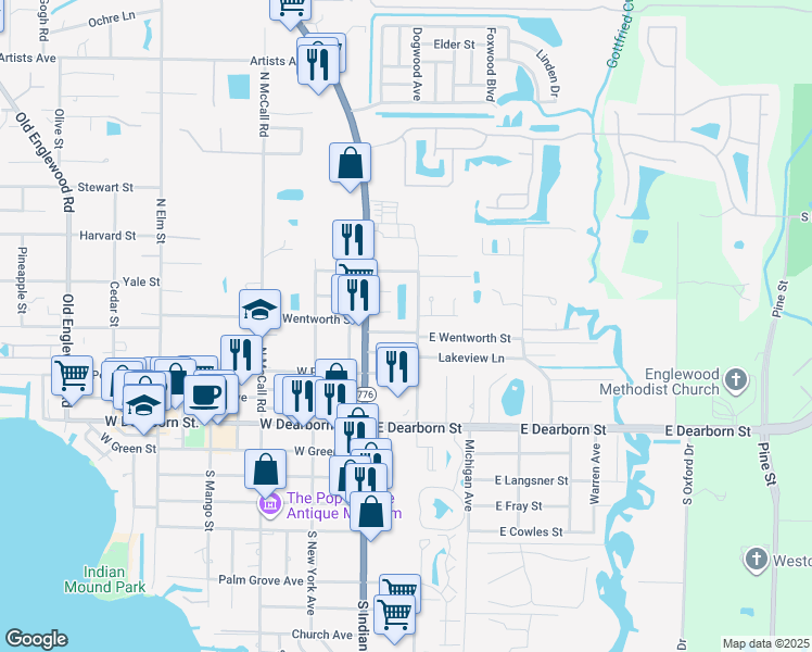 map of restaurants, bars, coffee shops, grocery stores, and more near 76 East Wentworth Street in Englewood