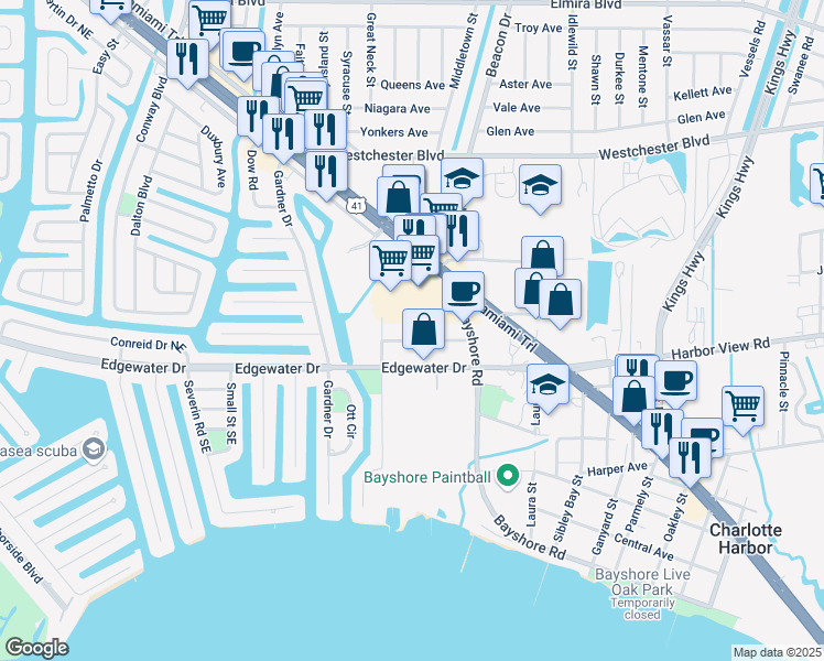 map of restaurants, bars, coffee shops, grocery stores, and more near 22286 Vick Street in Port Charlotte