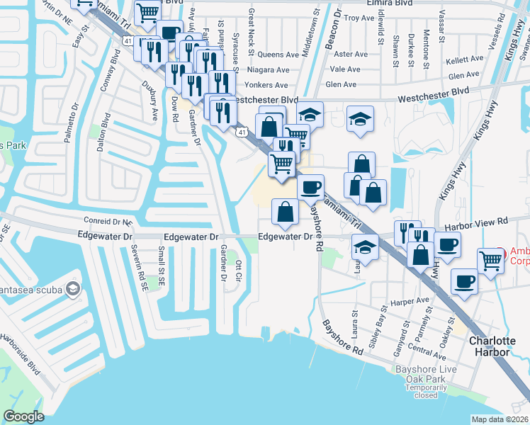 map of restaurants, bars, coffee shops, grocery stores, and more near 22278 Vick Street in Port Charlotte