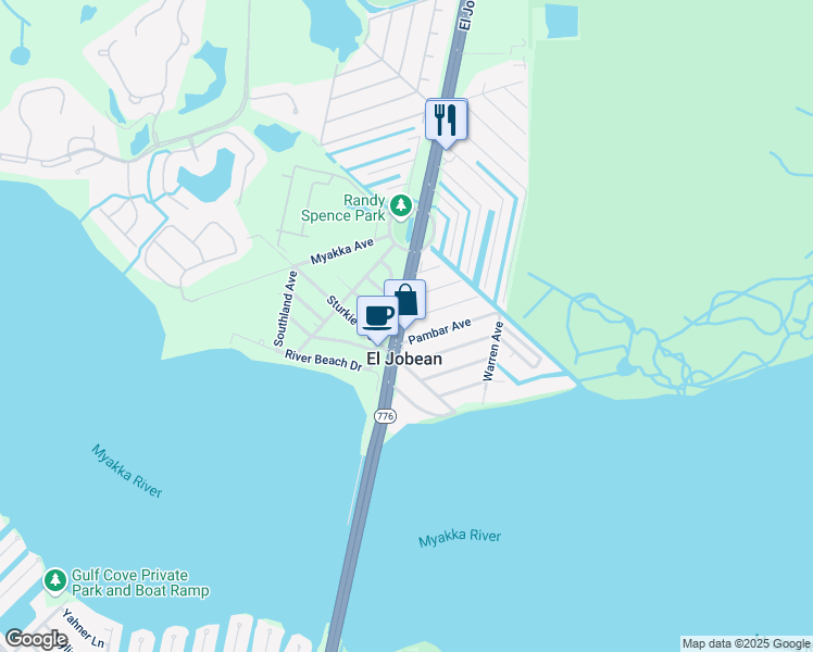 map of restaurants, bars, coffee shops, grocery stores, and more near 4332 El Jobean Road in Port Charlotte