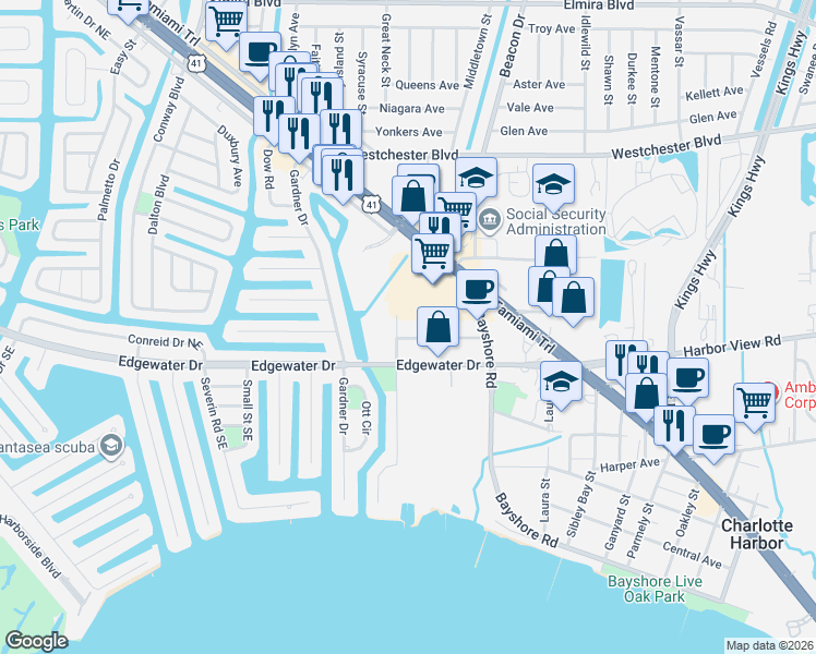 map of restaurants, bars, coffee shops, grocery stores, and more near 22286 Vick Street in Port Charlotte