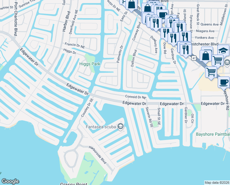 map of restaurants, bars, coffee shops, grocery stores, and more near 840 Conreid Drive Northeast in Port Charlotte