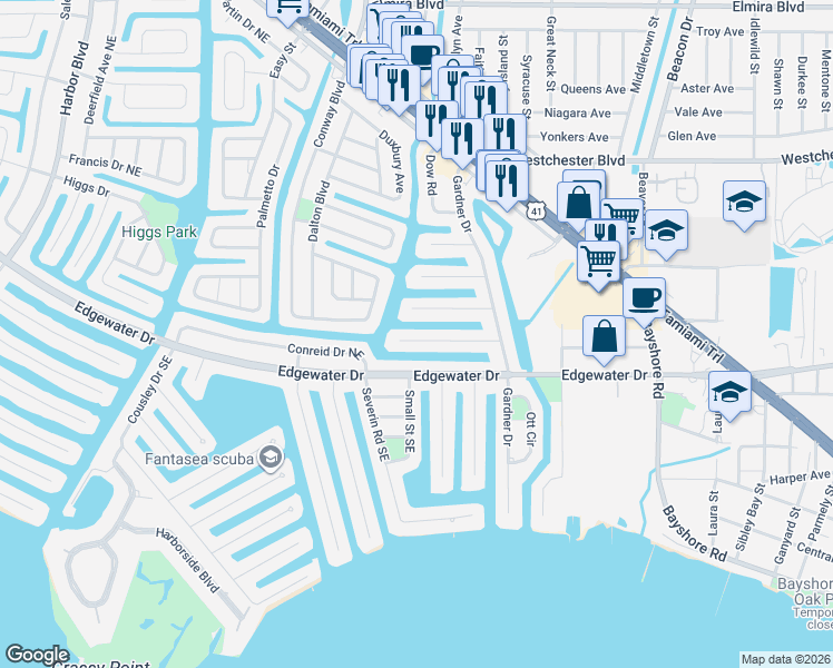 map of restaurants, bars, coffee shops, grocery stores, and more near 599 Lindley Terrace in Port Charlotte