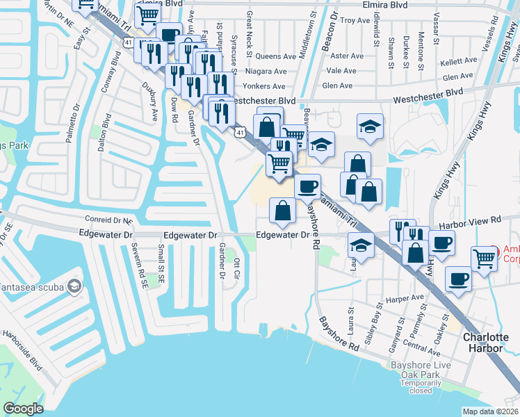 map of restaurants, bars, coffee shops, grocery stores, and more near 22278 Vick Street in Port Charlotte