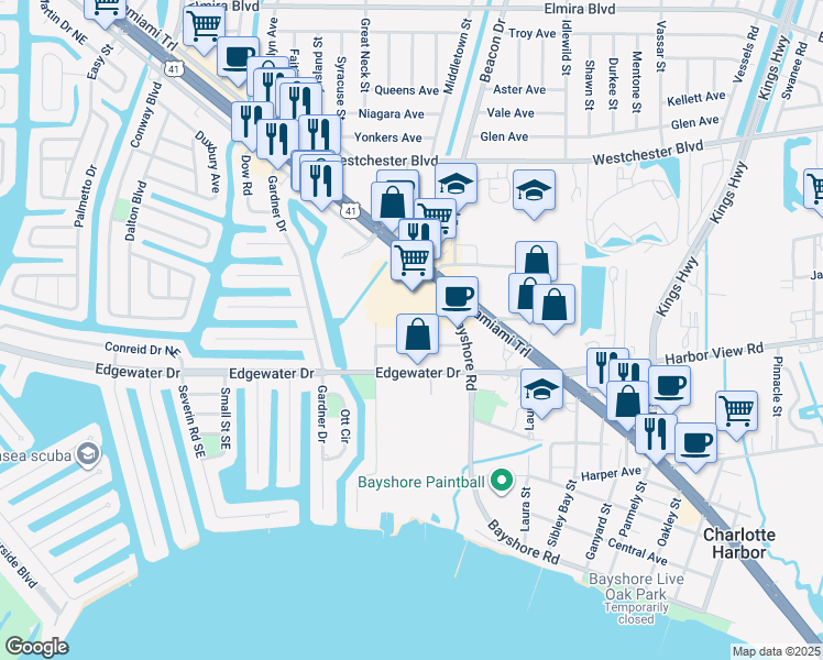map of restaurants, bars, coffee shops, grocery stores, and more near 22286 Vick Street in Port Charlotte