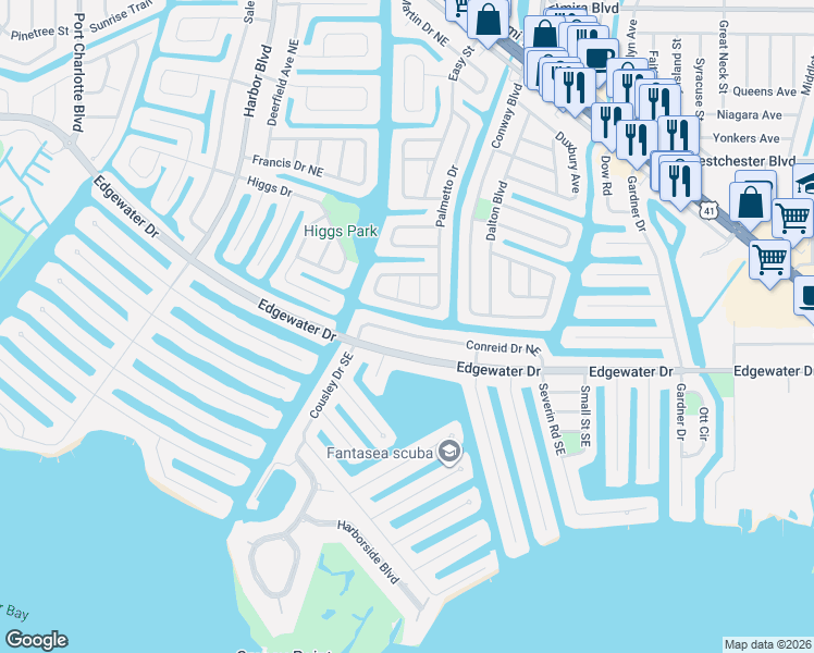 map of restaurants, bars, coffee shops, grocery stores, and more near 840 Conreid Drive Northeast in Port Charlotte