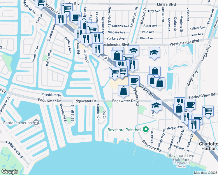 map of restaurants, bars, coffee shops, grocery stores, and more near 22250 Vick Street in Port Charlotte