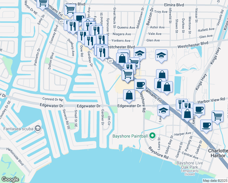 map of restaurants, bars, coffee shops, grocery stores, and more near 22250 Vick Street in Port Charlotte