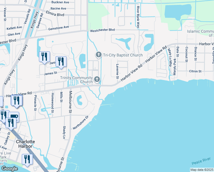 map of restaurants, bars, coffee shops, grocery stores, and more near 24105 Harbor View Road in Port Charlotte