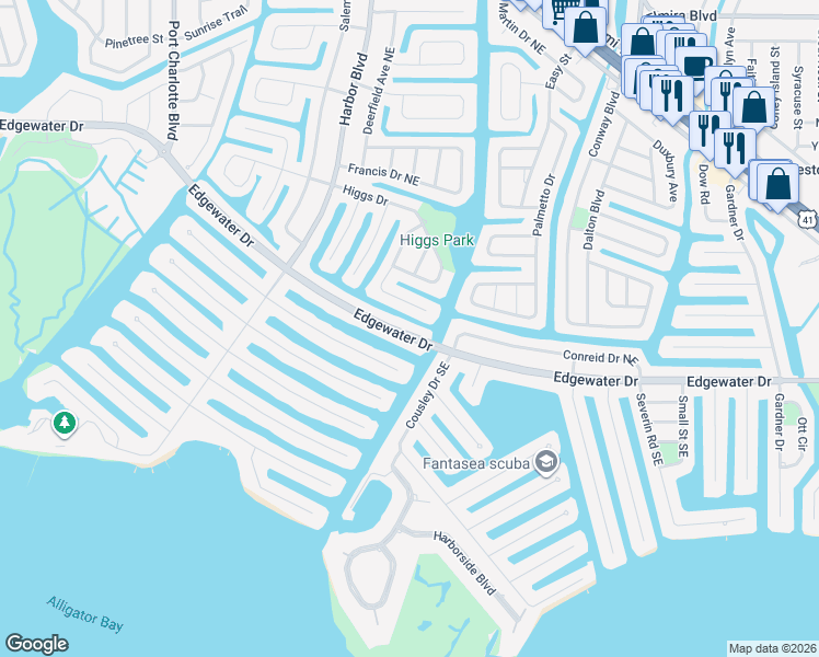 map of restaurants, bars, coffee shops, grocery stores, and more near 21373 Edgewater Drive in Port Charlotte