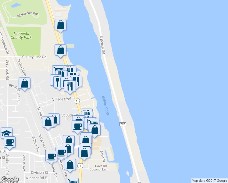 map of restaurants, bars, coffee shops, grocery stores, and more near 19700 S Beach Rd in Jupiter Island